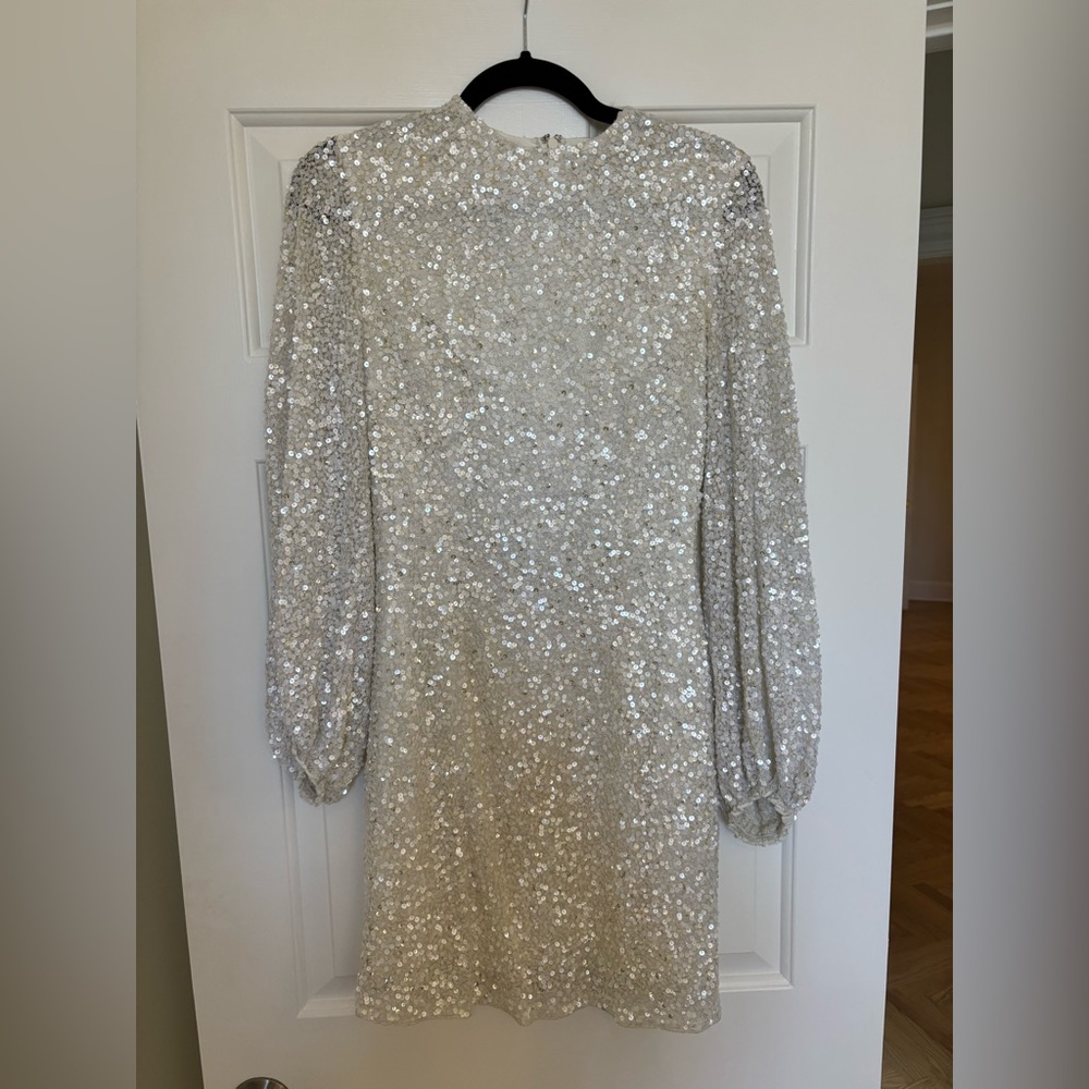 BHLDN Goldie Silver Sequin Embellished Dress